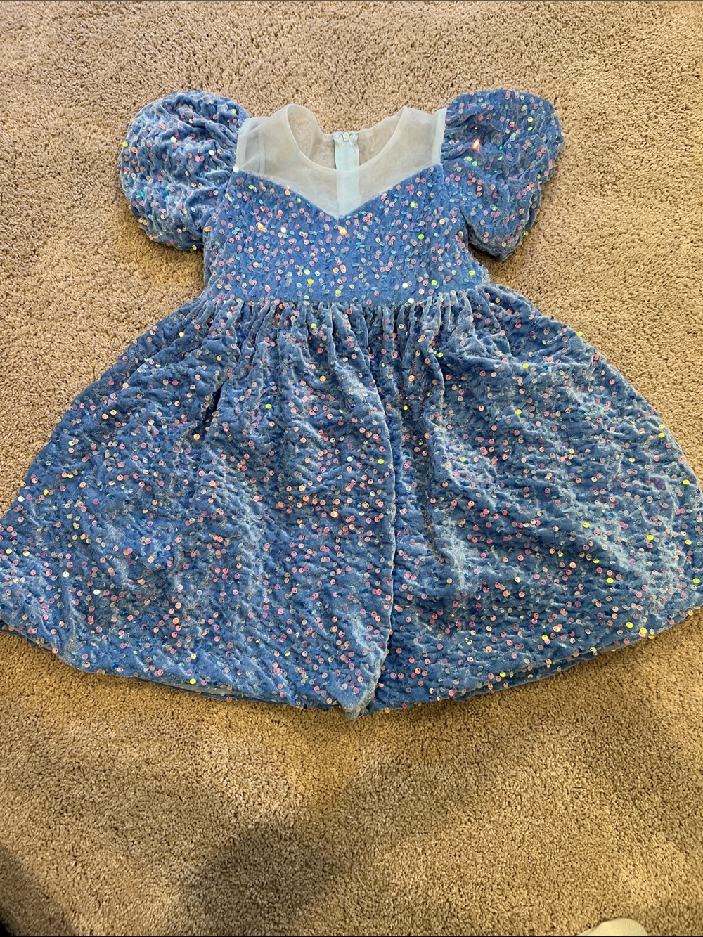 Sparkling Blue Puff-Sleeve Formal Dress for Girls